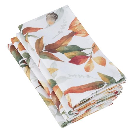 SARO LIFESTYLE SARO 5050.M20S 20 in. Square Polyester Napkins with Fall Leaf Design - Multi Color  Set of 4 5050.M20S